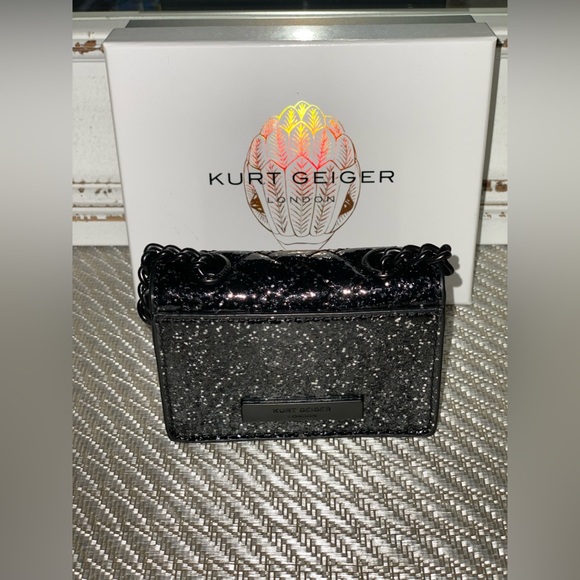 Kurt Geiger London Micro Kensington Black Glitter Leather Crossbody Bag - Picture 4 of 7